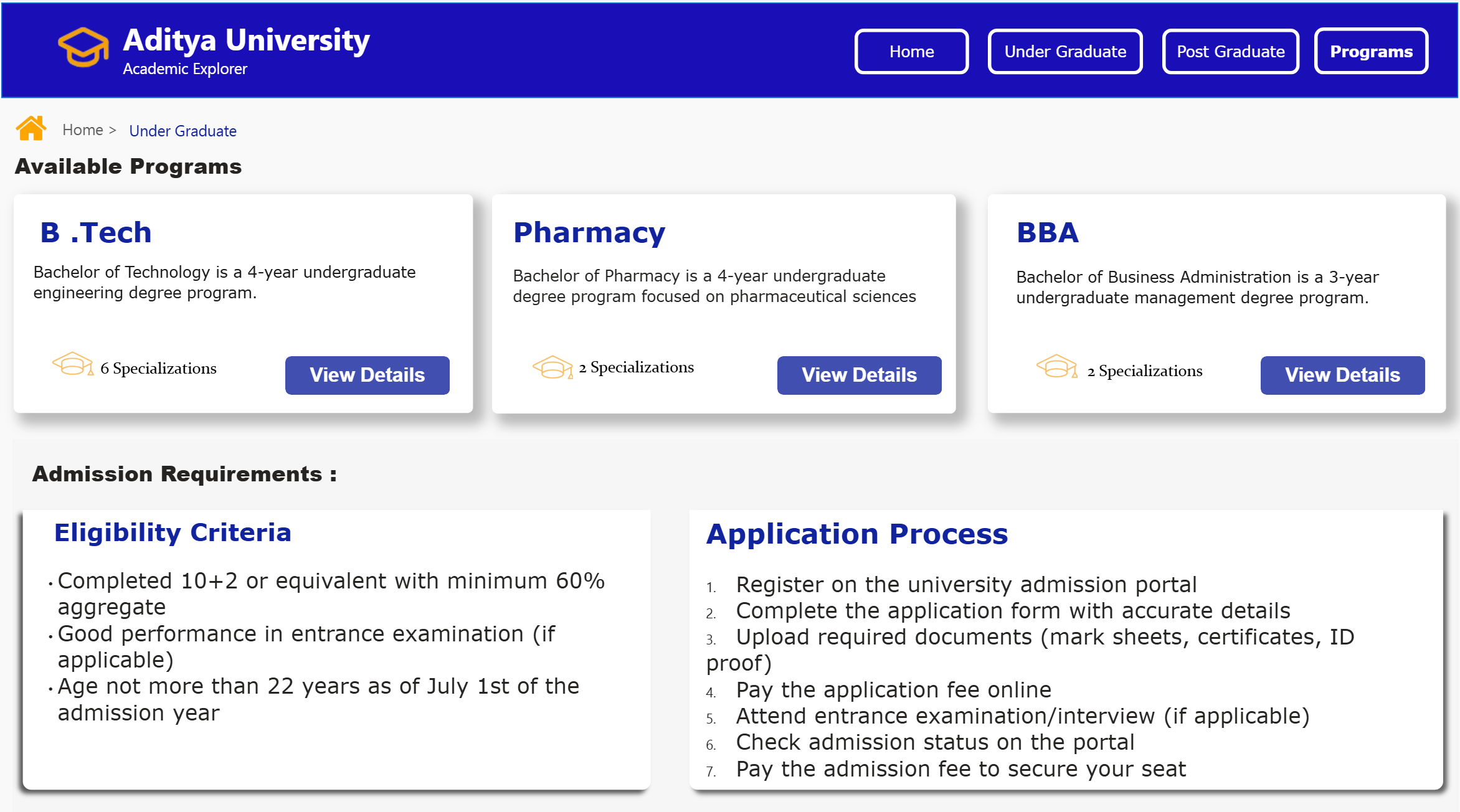 Aditya Dashboard Fee Structure View